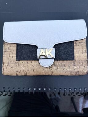 Anne Klein Cork Trifold Wallet with White Flap and Black Accent